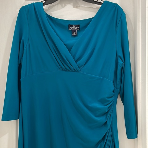 Dark teal blue American Living dress size 16 with 3/4 sleeves and slit - Picture 6 of 6